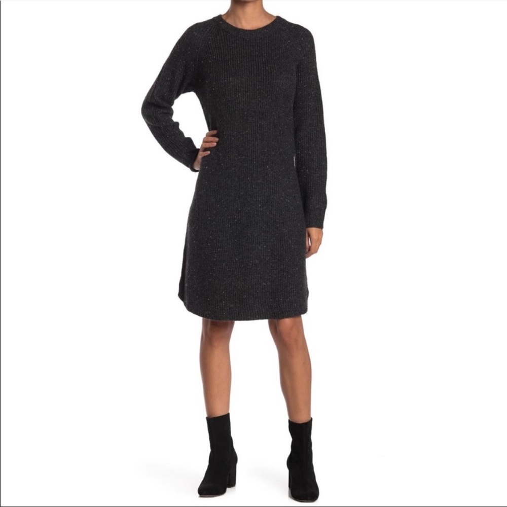 NEW Madewell Gray Black Curved Hem Sweater Dress